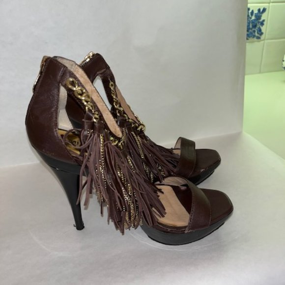 Michael Kor Brown /Gold Fringe Sandal Size 7 - Picture 4 of 4